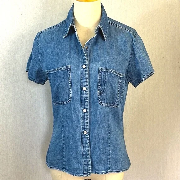Vintage The Limited short sleeve snap button down denim shirt, size M - Picture 1 of 6